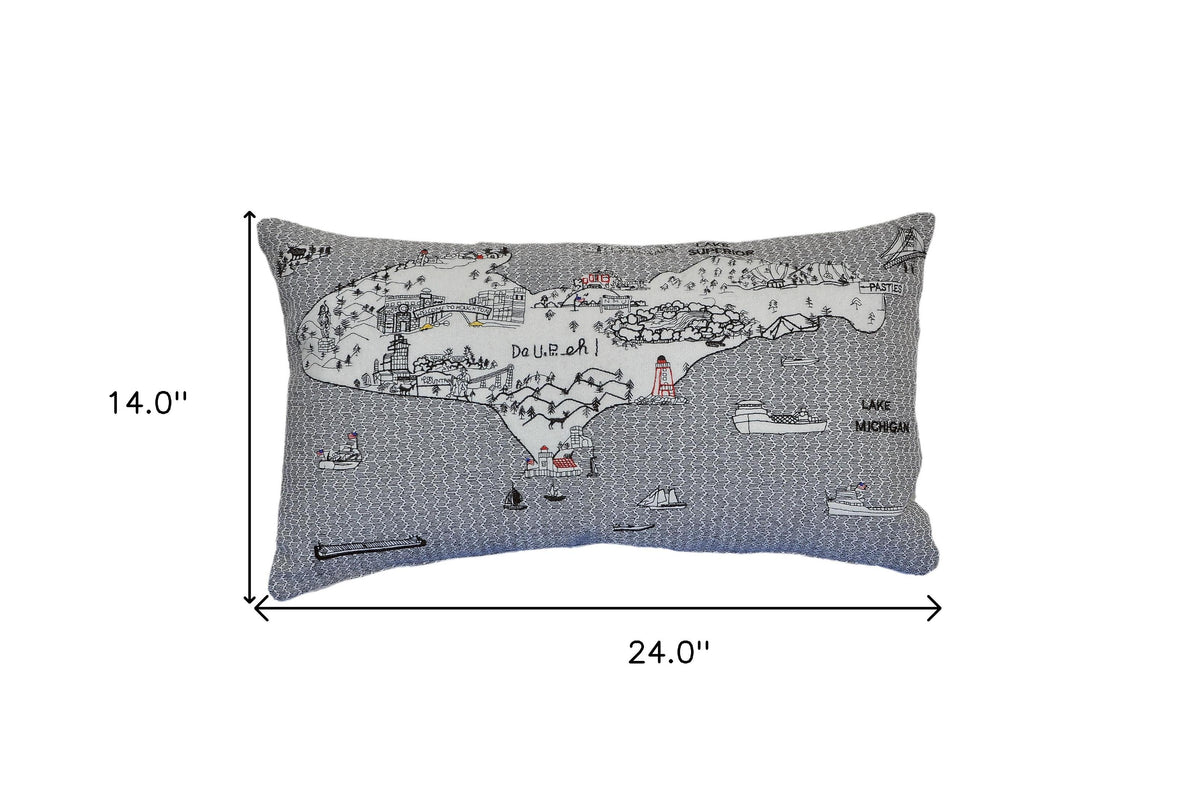 24" White Michigan Upper Peninsula Daylight Skyline Lumbar Decorative Pillow