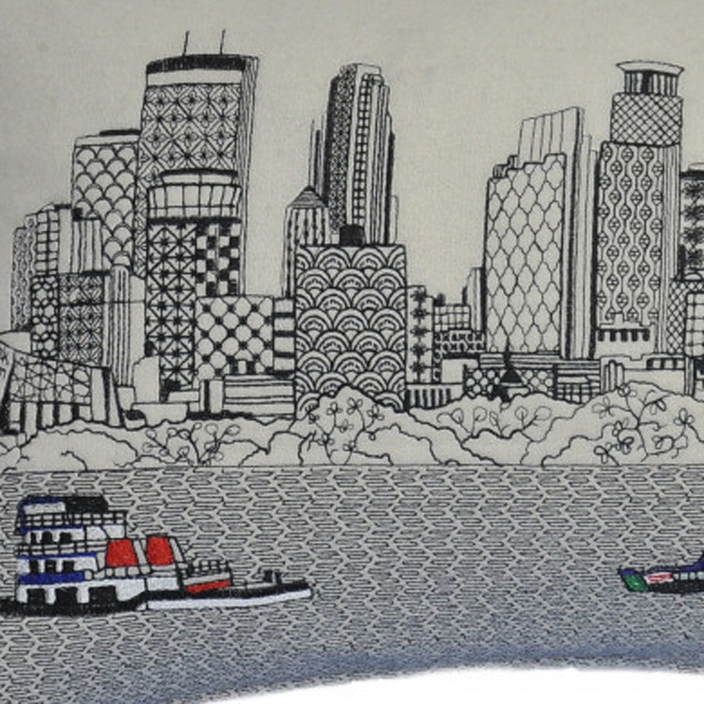 24" White Minneapolis Daylight Skyline Lumbar Decorative Pillow
