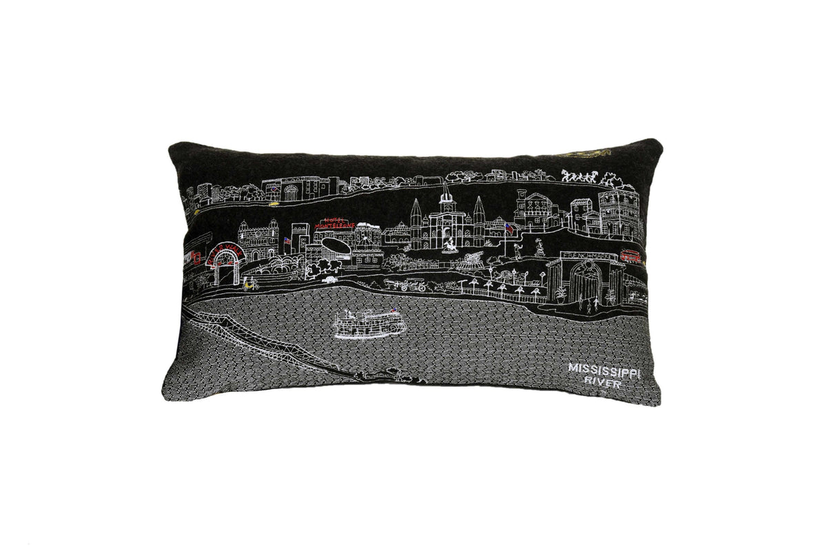 24" Black New Orleans Nighttime Skyline Lumbar Decorative Pillow