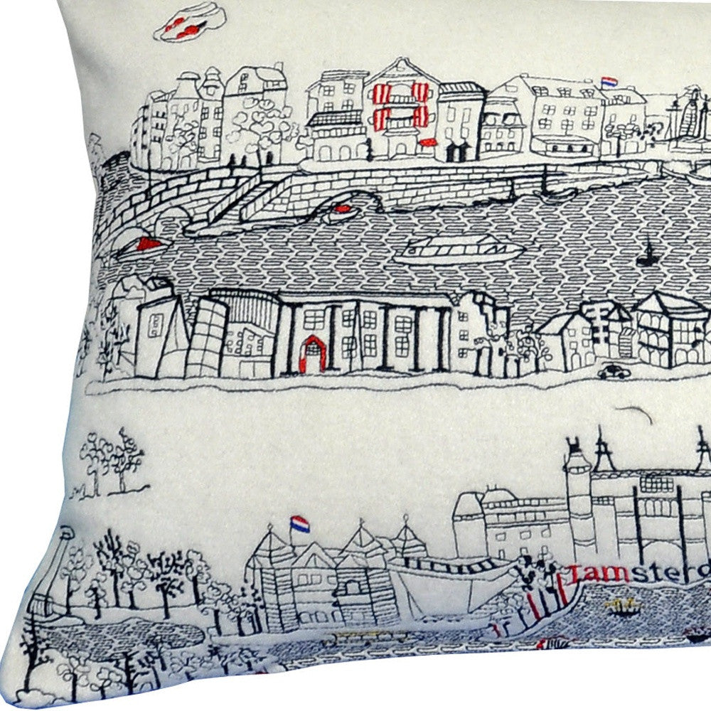 35" White Amsterdam Daylight Skyline Lumbar Decorative Pillow