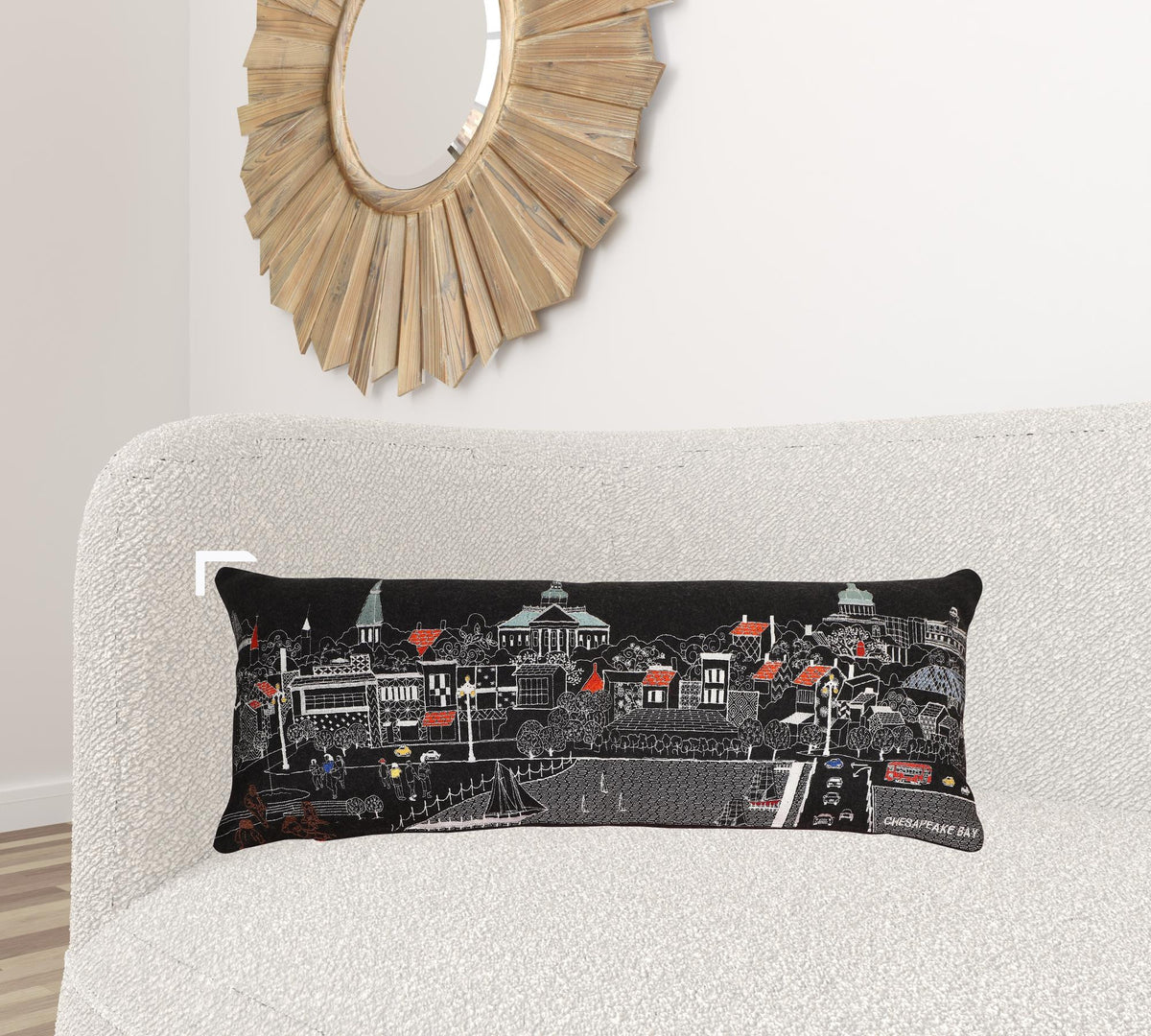 35" Black Annapolis Nighttime Skyline Lumbar Decorative Pillow