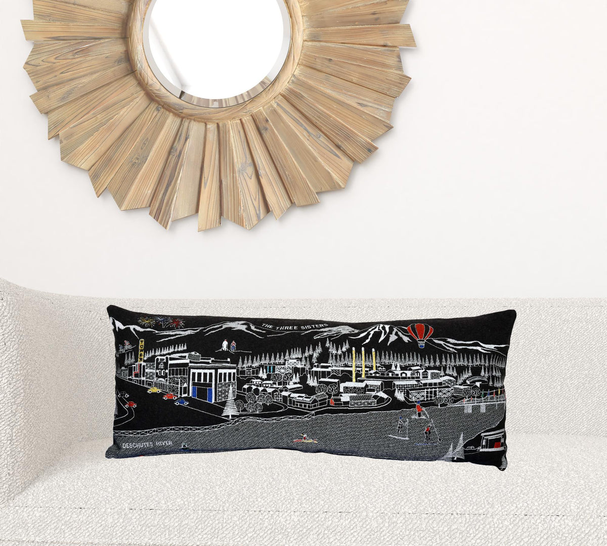 35" Black Bend Nighttime Skyline Lumbar Decorative Pillow
