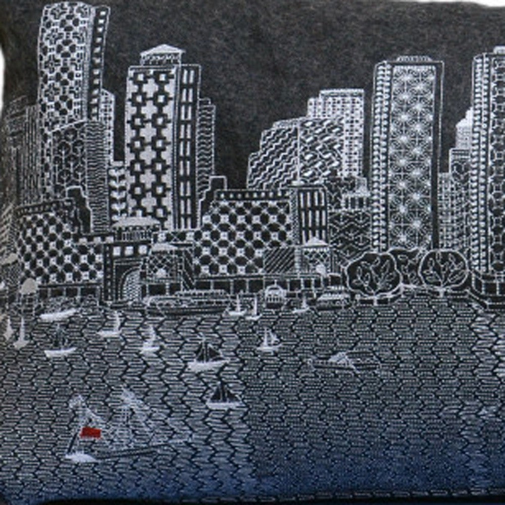 35" Black Boston Nighttime Skyline Lumbar Decorative Pillow