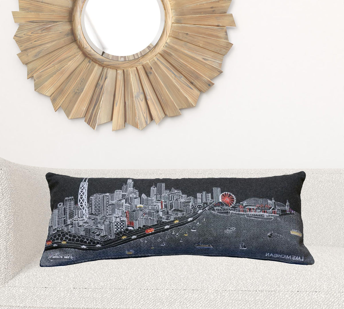 35" Black Chicago Nighttime Skyline Lumbar Decorative Pillow