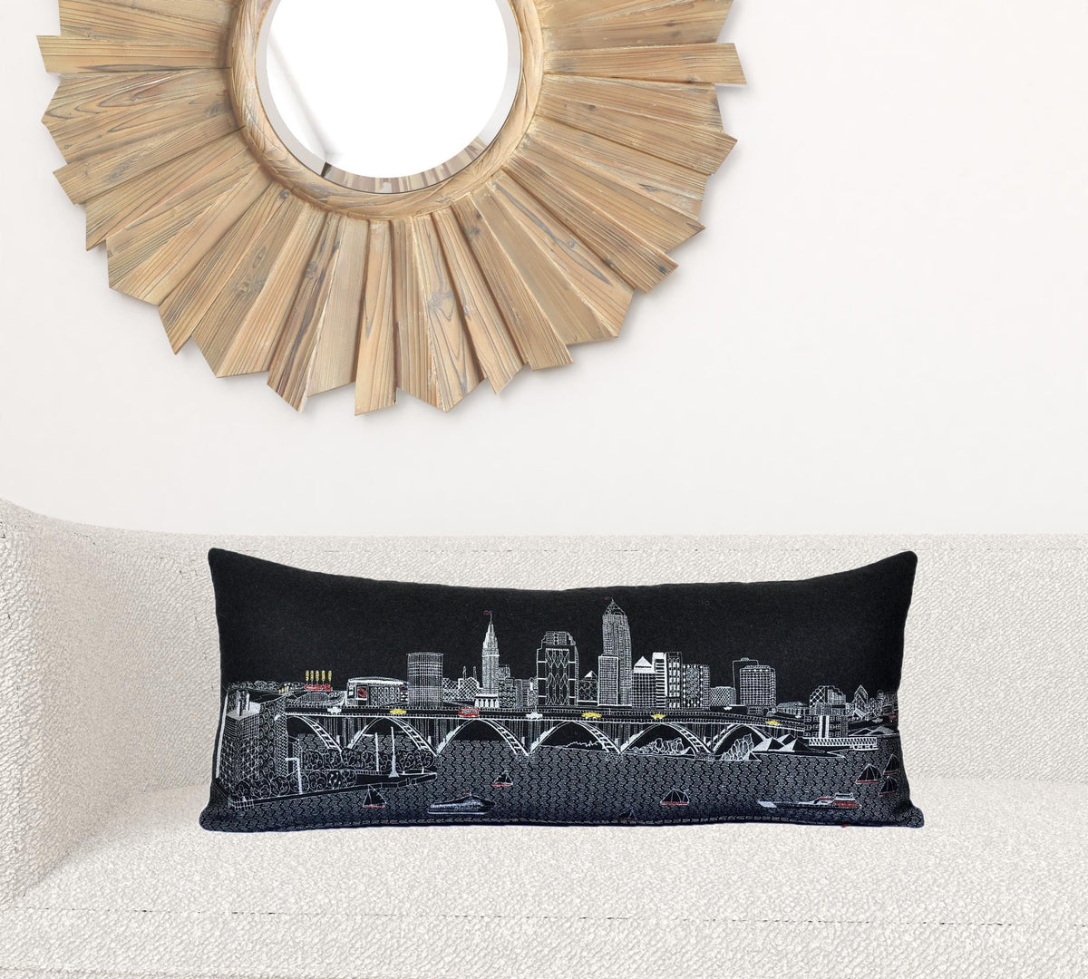 35" Black Cleveland Nighttime Skyline Lumbar Decorative Pillow