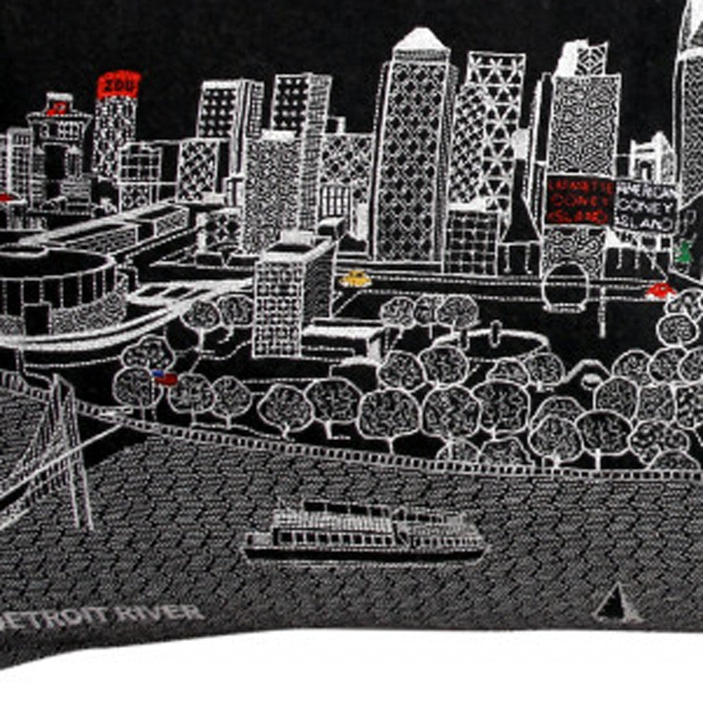 35" Black Detroit Nighttime Skyline Lumbar Decorative Pillow