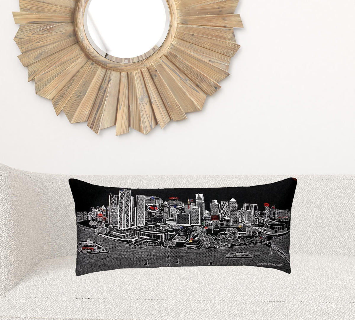 35" Black Detroit Nighttime Skyline Lumbar Decorative Pillow