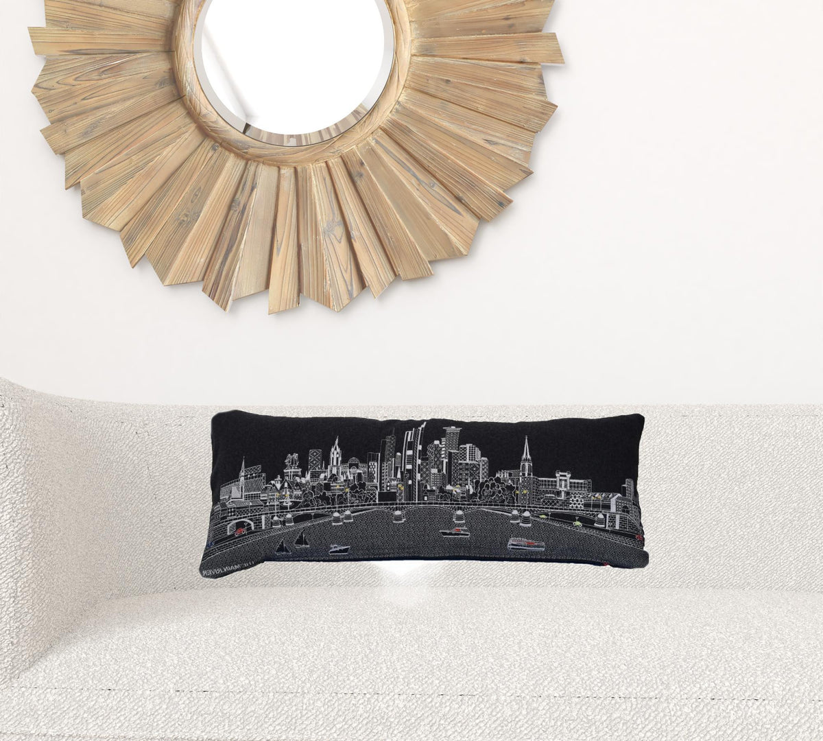 35" Black Frankfurt Nighttime Skyline Lumbar Decorative Pillow