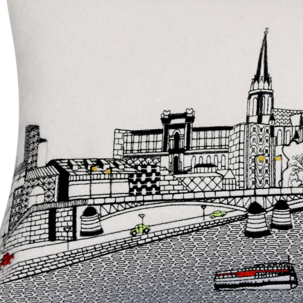 35" White Frankfurt Daylight Skyline Lumbar Decorative Pillow