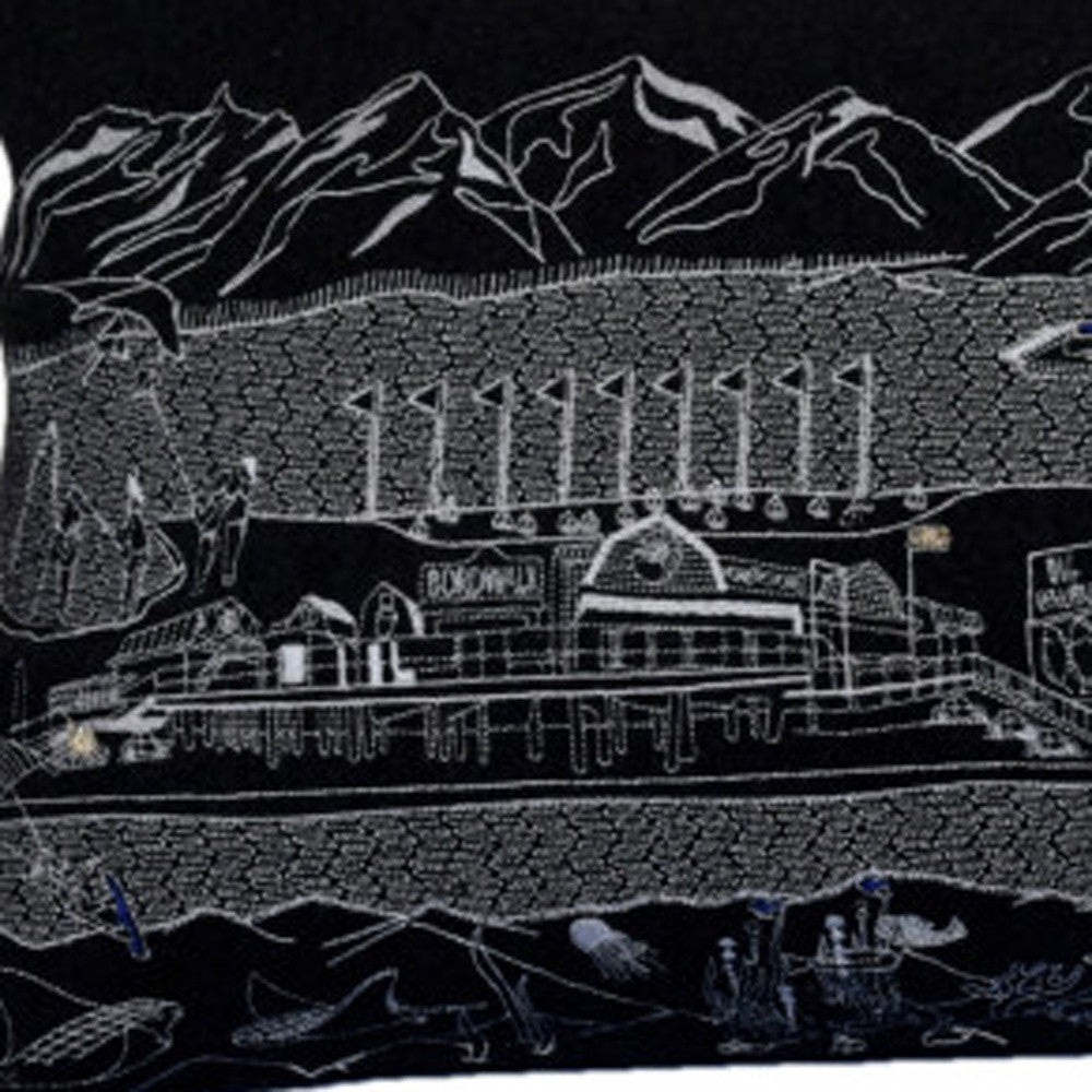 35" Black Homer Spit Nighttime Skyline Lumbar Decorative Pillow