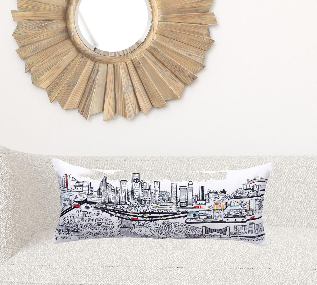 35" White Houston Daylight Skyline Lumbar Decorative Pillow