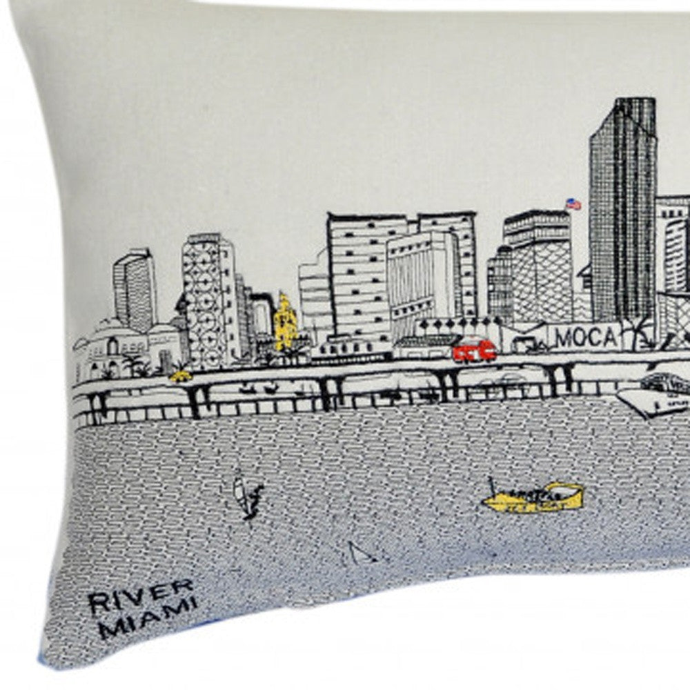 35" White Miami Daylight Skyline Lumbar Decorative Pillow