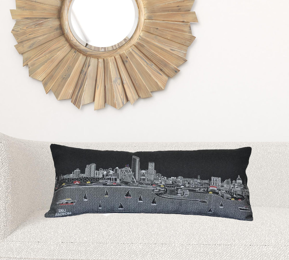 35" Black Milwaukee Nighttime Skyline Lumbar Decorative Pillow