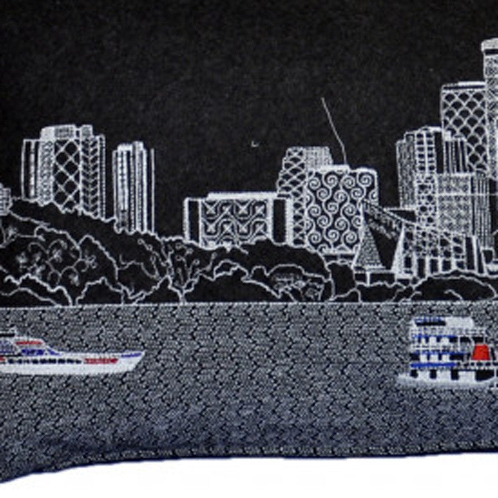 35" Black Minneapolis Nighttime Skyline Lumbar Decorative Pillow