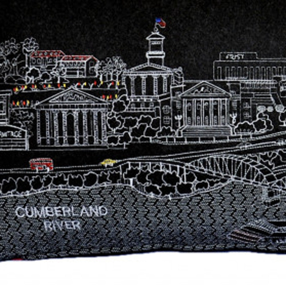 35" Black Nashville Nighttime Skyline Lumbar Decorative Pillow