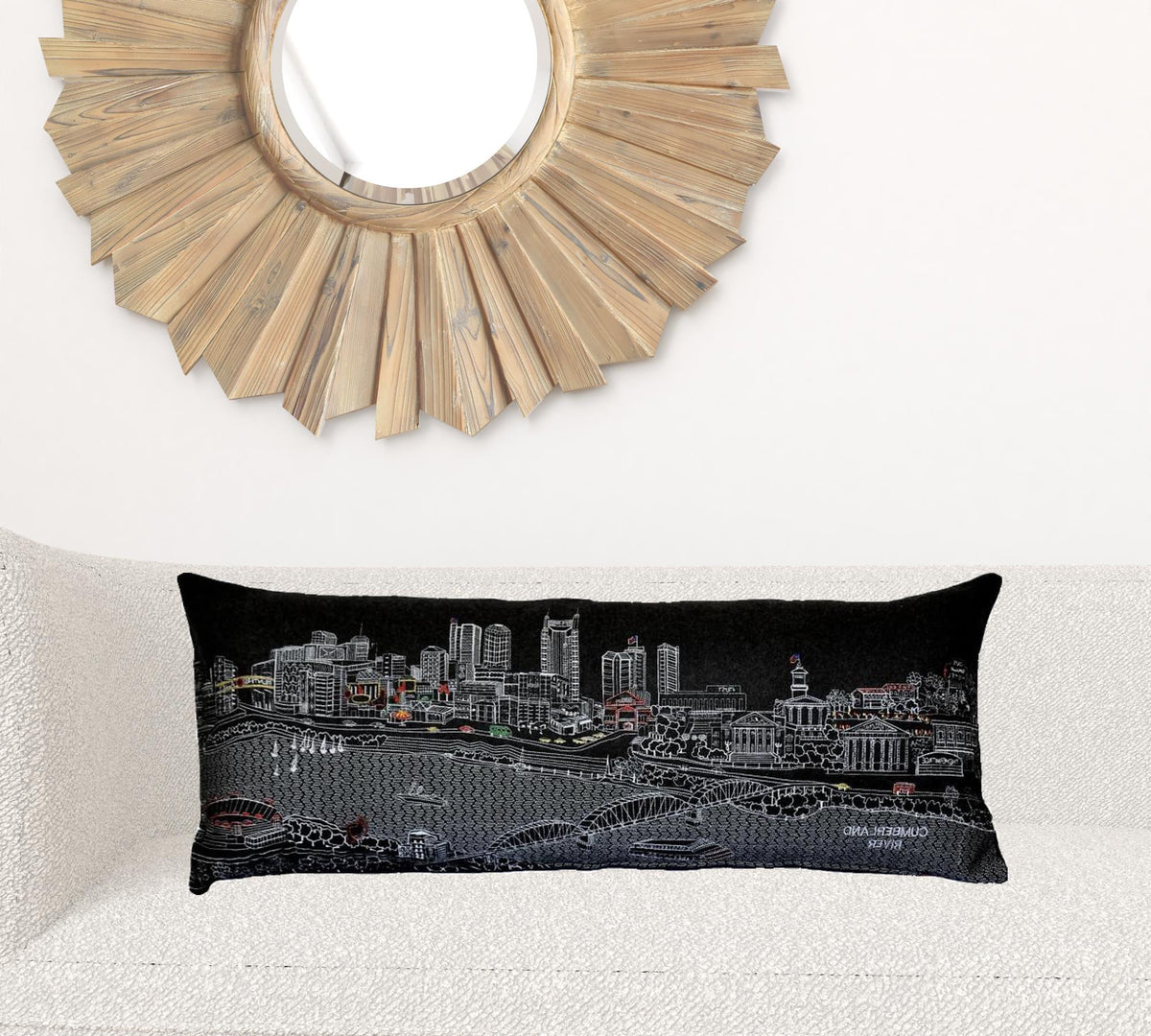 35" Black Nashville Nighttime Skyline Lumbar Decorative Pillow